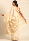 Cream Traditional Zari Butta Woven Tussar Saree - Taashi