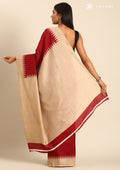 Maroon Temple Border Printed Tussar Saree - Taashi