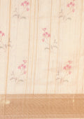 Cream TextuRed Pink Floral Printed With Foil Butta Work Printed Tussar Saree - Taashi
