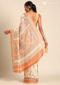 Cream And Copper Jaal Floral Printed Art Tussar Matka Silk Saree - Taashi