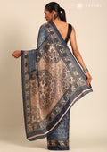 Blue Geometric Printed Tussar Saree - Taashi