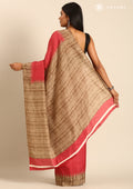Dusty Pink Temple Border Printed Tussar Saree - Taashi