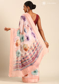 Pastel Peach Watercolor Floral Printed Georgette Saree - Taashi