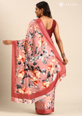 Dusty Pink Floral Digital Printed Satin Saree - Taashi