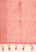 Pink Zari Woven And Floral Printed Organza Saree - Taashi