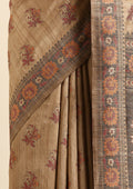 Chikoo Mughal Floral Woven Pattern Tussar Saree - Taashi