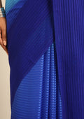 Blue Ombre Striped Chiffon Saree - Taashi