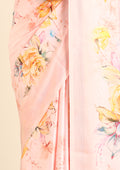 Pastel Pink A/O Floral Printed Satin Saree - Taashi