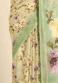Pastel Green Floral Printed Georgette Saree - Taashi