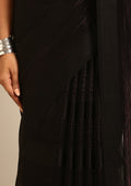 Black Striped Chiffon Saree - Taashi