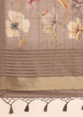 Dusty Brown Floral Printed Tussar Saree - Taashi