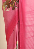 Pink Floral Digital Print Satin Saree - Taashi