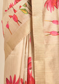 Beige Floral Printed Tussar Saree - Taashi