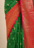 Dark Green Traditional Woven Pattern Kadial Silk Saree - Taashi