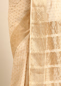 Cream Traditional Zari Butta Woven Tussar Saree - Taashi
