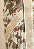 Sage Green Watercolor Floral Printed Tussar Saree - Taashi