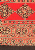 Red And Black Ajrakh Printed Cotton Saree - Taashi