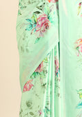 Pista Green A/O Floral Printed Satin Saree - Taashi
