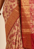 Beige And Maroon Floral Woven Tussar Saree - Taashi