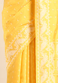 Yellow Stylised Ikat Pattern Tussar Saree - Taashi