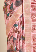 Pastel Pink Watercolor Floral Printed Tussar Saree - Taashi