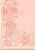 Pink Floral Embroiderd Linen Saree - Taashi