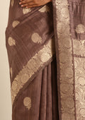 Mocha Mousse Floral Butta Pattern Tussar Saree - Taashi