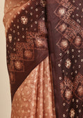 Brown Batik Printed Art Tussar Matka Silk Saree - Taashi