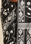 Black And White Floral And Tribal Pattern Woven Tussar Saree - Taashi