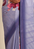 Purple Floral Digital Print Satin Saree - Taashi