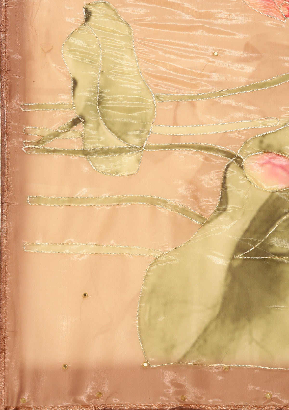 Metallic Copper Printed And EmbroideRed Organza Saree - Taashi