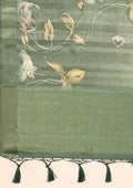 Dark Green Floral Printed Tussar Saree - Taashi