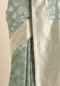 Teal Floral Woven Tussar Saree - Taashi