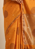 Mustard Yellow Betel Leaf Woven Tussar Saree - Taashi