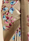 Beige Floral Digital Printed Satin Saree - Taashi