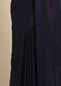 Navy Blue Striped Chiffon Saree - Taashi