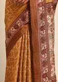 Mustard Geometric Printed Tussar Saree - Taashi