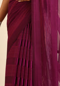 Purple Striped Chiffon Saree - Taashi