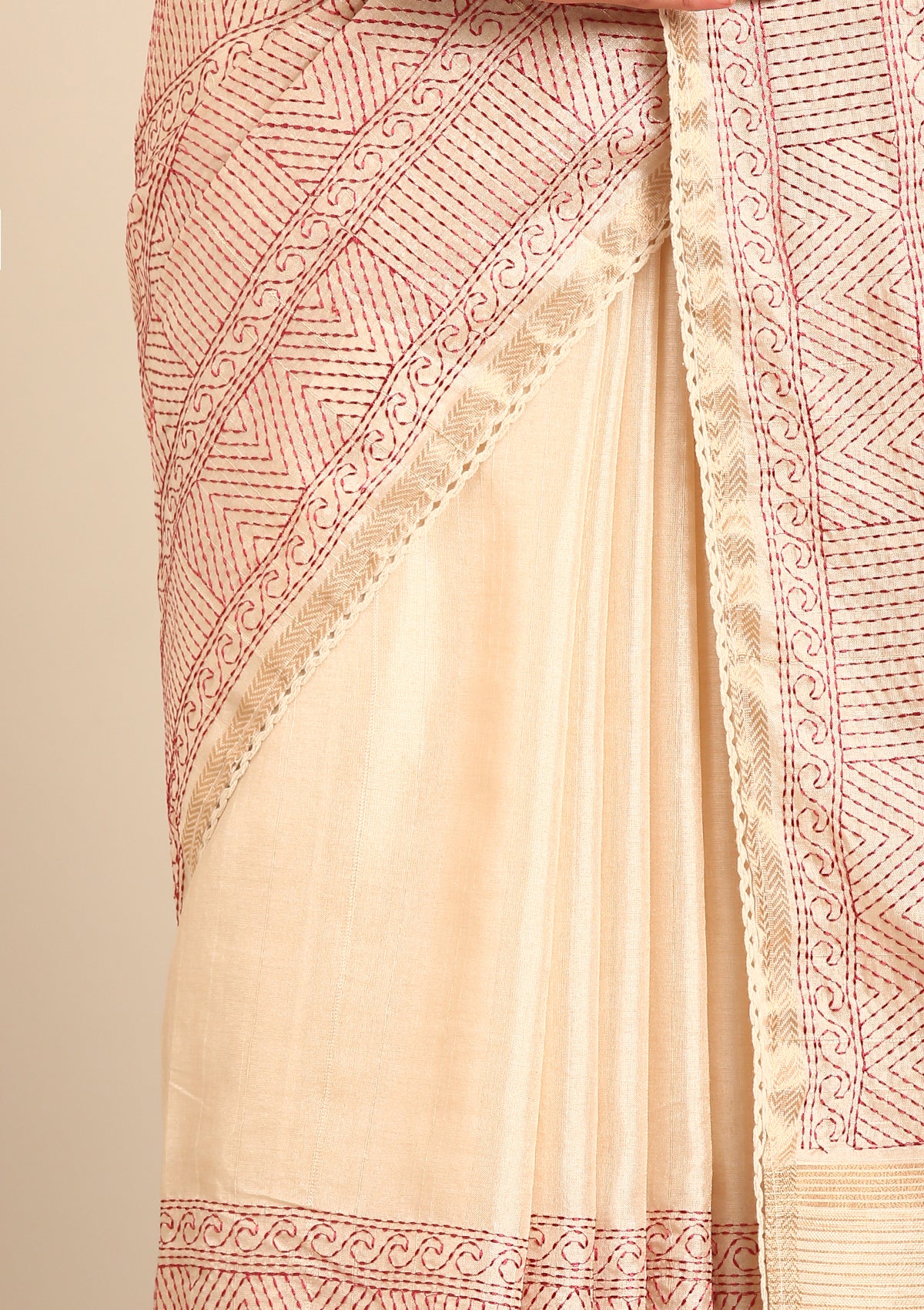 Cream Fancy Embroidery Tussar Saree - Taashi