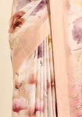 Pastel Beige Watercolor Floral Printed Georgette Saree - Taashi