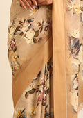 Pastel Yellow Floral Printed Georgette Saree - Taashi