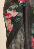 Grey Multicolor Floral Digital Printed Georgette Saree - Taashi