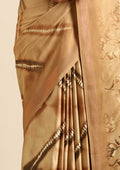 Mustard yellow Zigzag Leheriya Printed Satin Saree - Taashi