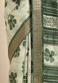 Green Hibiscus Printed Tussar Saree - Taashi