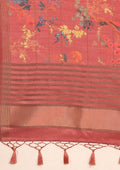 Dusty Pink Floral, Flamingo Printed And Zari Stripes Tussar Saree - Taashi