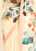 Cream Multicolor Watercolor Floral Printed Crepe Saree - Taashi