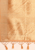 Tangerine Zari Woven And Floral Printed Organza Saree - Taashi