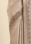 Dusty Grey Butti Printed Art Tussar Matka Silk Saree - Taashi
