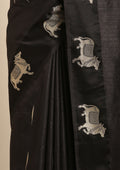 Black Jacquard Pattern Placement Tussar Saree - Taashi