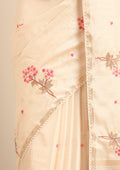 Cream Fancy Embroidery Tussar Saree - Taashi